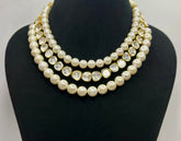 925 Silver Triple Line Pearl-Polki Necklace Set