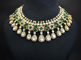 Polki Chic Choker Necklace Set — Moissanite Polki, Green Carbin & AD, 925 Silver