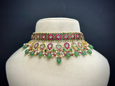 Floral Kundan Chic Necklace Set — Strawberry Quartz, Pearls & Pink Stones