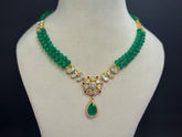 925 Silver Polki Floral Necklace Set | Emerald | Moissanite Polki
