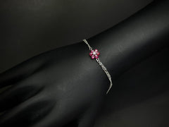 Scarlet Bloom – 925 Silver Red Floral Dancing Stone Bracelet