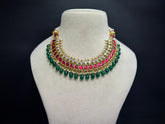 925 Silver Royal Kundan Jadau Polki Necklace Set with Green Drops