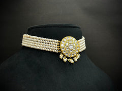 Floral Pearl Kundan Polki Choker Necklace Set