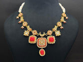 925 Silver Coral Floral Kundan Polki Statement Necklace Set