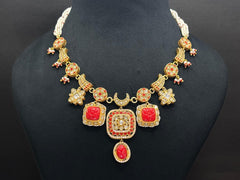 Coral Floral Kundan Polki Statement Necklace Set