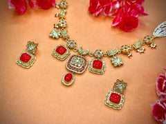 Coral Floral Kundan Polki Statement Necklace Set