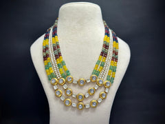 Multi-Color Jade Pumpkin Bead Moissanite Polki Necklace Set