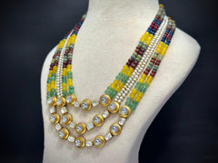 Multi-Color Jade Pumpkin Bead Moissanite Polki Necklace Set