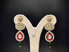 Traditional Kundan Jadau Polki Choker Necklace Set with Green Jade Drops