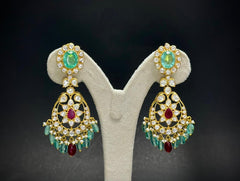 Bridal Moissanite Polki Statement Necklace Set with Turquoise Drops