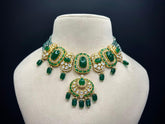 925 Silver Green Stone Open Setting Traditional Necklace Set