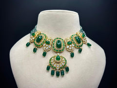925 Silver Green Stone Open Setting Traditional Necklace Set