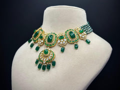 925 Silver Green Stone Open Setting Traditional Necklace Set