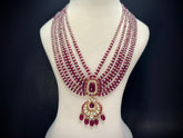 925 Silver Red Stone Open Setting Rani Haar Necklace Set