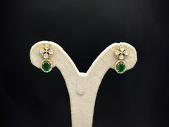 925 Silver Emerald Stone Floral Open Setting Necklace Set