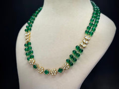 925 Silver Emerald Stone Floral Open Setting Necklace Set