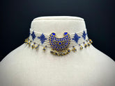 Neel Chandrika – 925 Silver Blue Kundan Jadau Choker Necklace Set