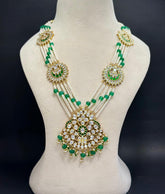 Handmade Kundan Polki Rani Haar Necklace Set — 925 Silver, Moissanite & Pearls