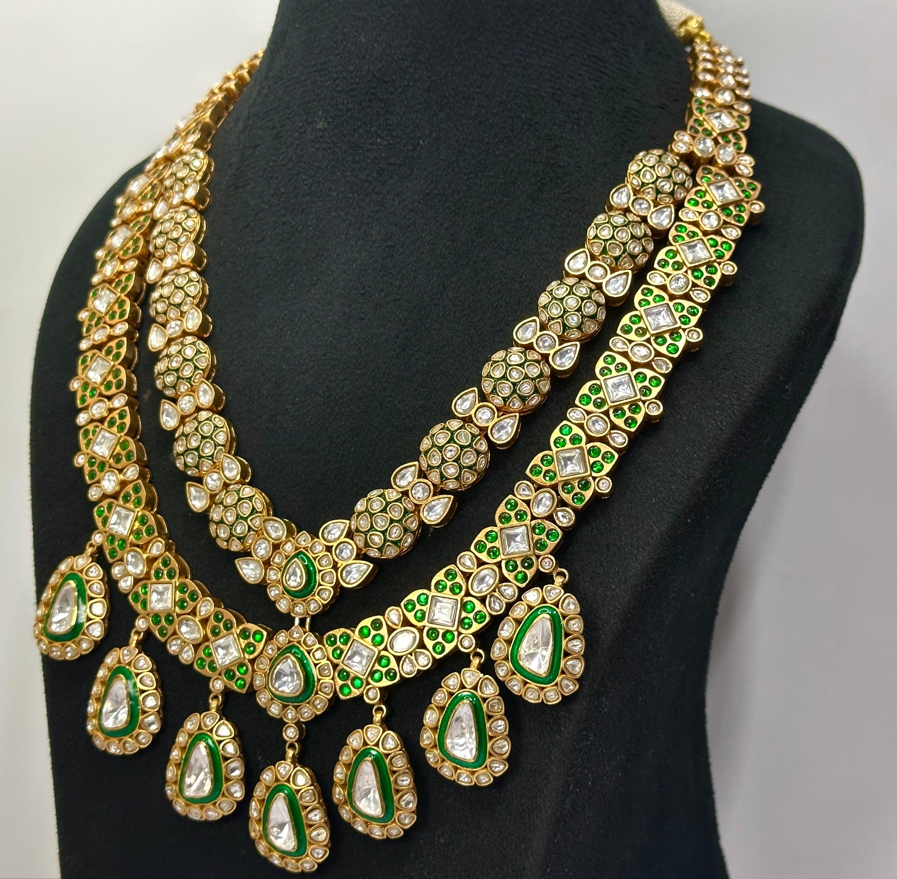 925 Silver Kundan Polki Bridal Necklace Set