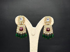 Kundan Chic Choker Necklace Set — Carved Ruby, Emerald Drops & CZ Polki