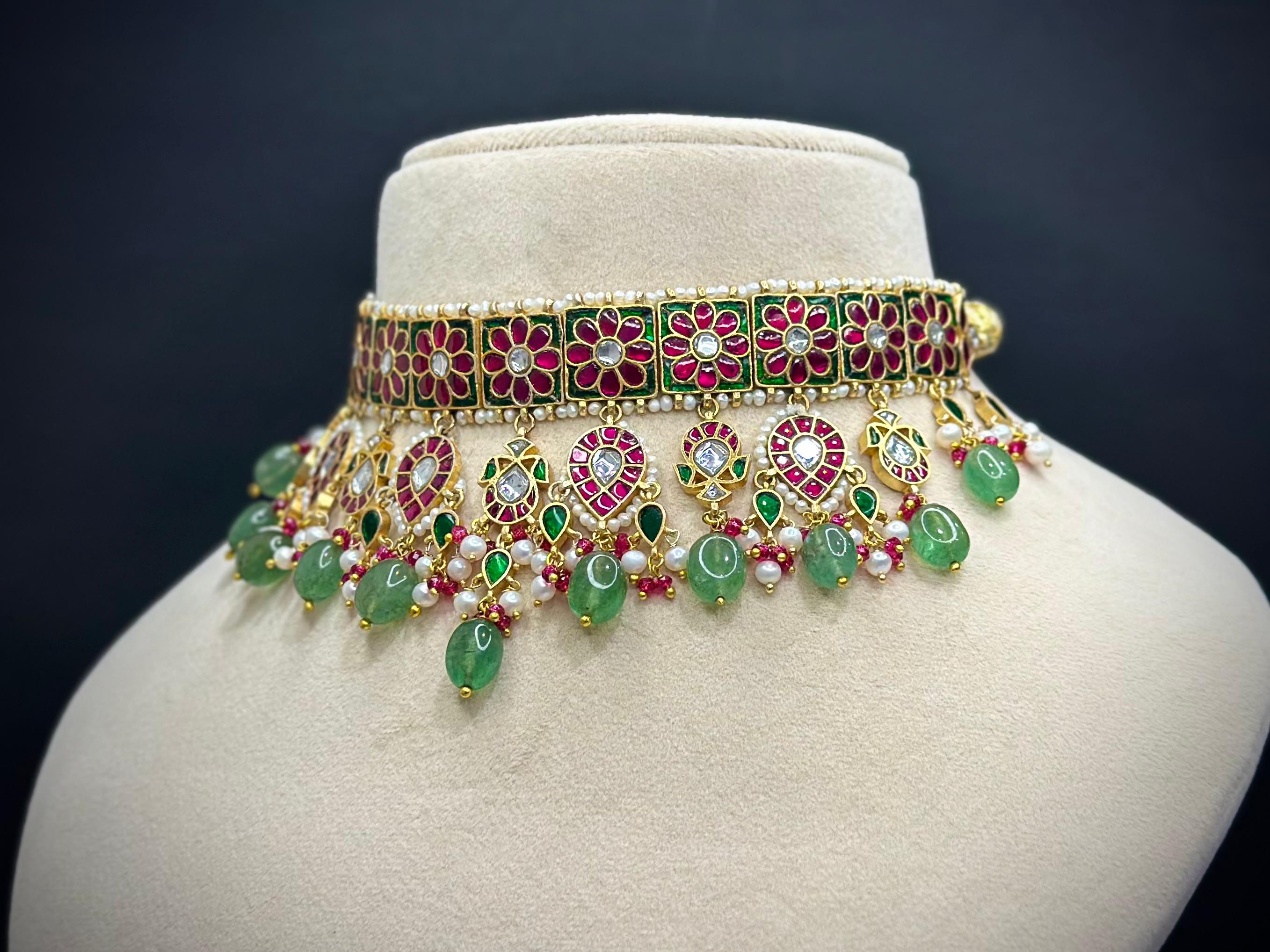 Floral Kundan Chic Necklace Set — Strawberry Quartz, Pearls & Pink Stones