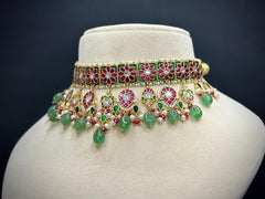 Floral Kundan Chic Necklace Set — Strawberry Quartz, Pearls & Pink Stones