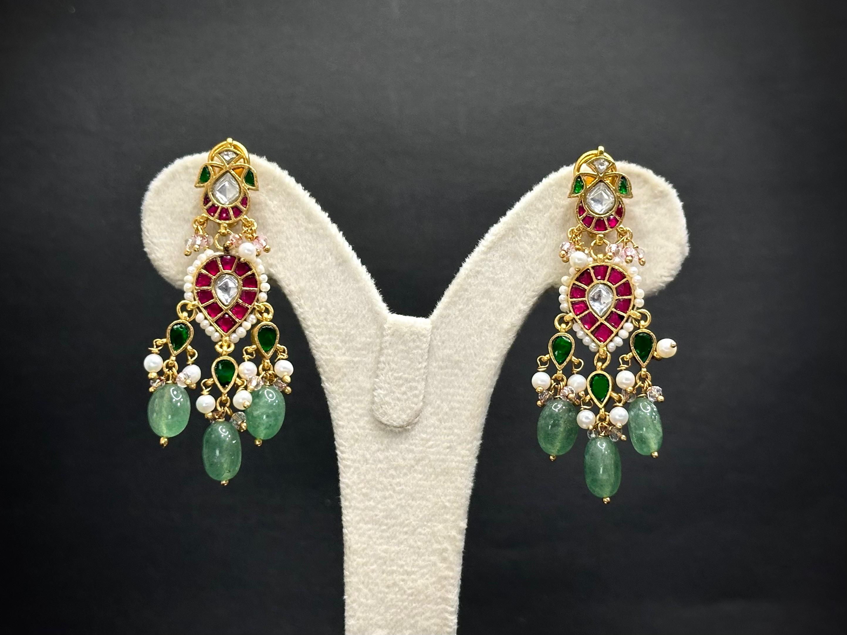 Floral Kundan Chic Necklace Set — Strawberry Quartz, Pearls & Pink Stones