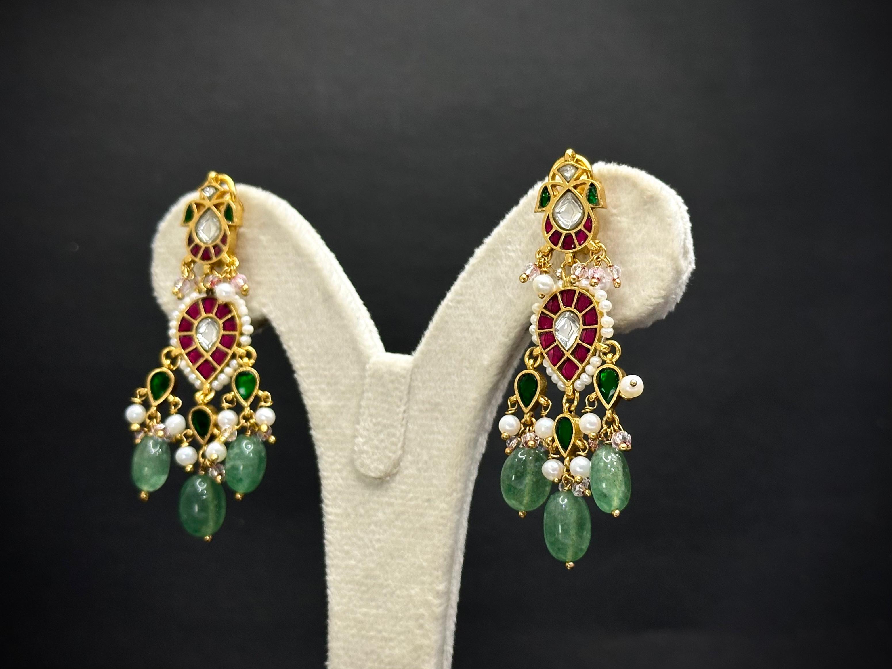 Floral Kundan Chic Necklace Set — Strawberry Quartz, Pearls & Pink Stones