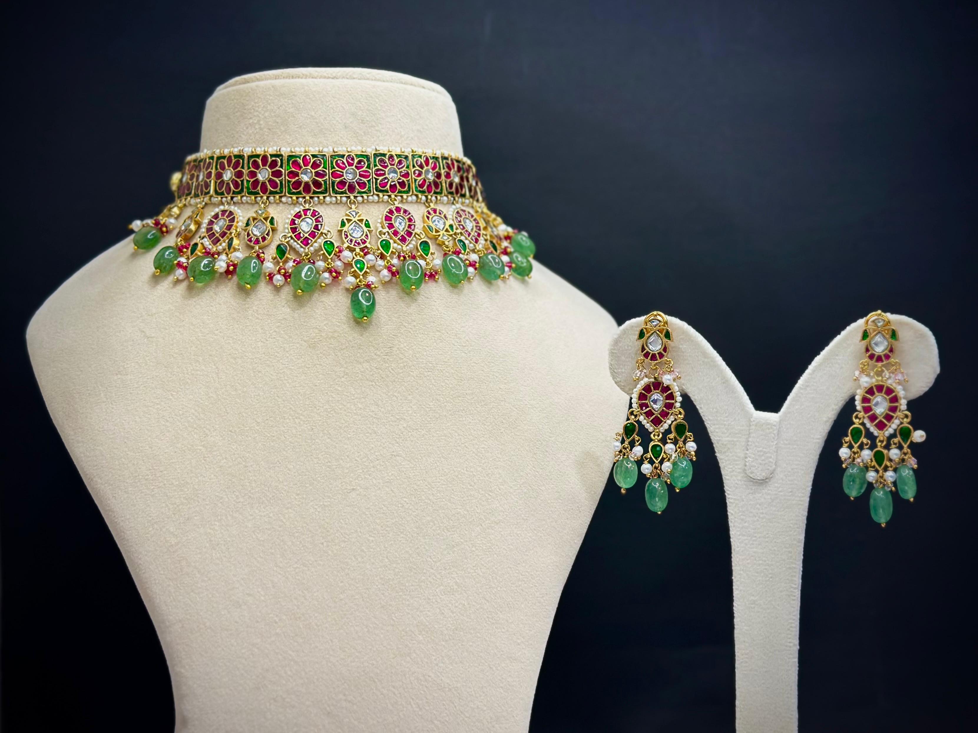 Floral Kundan Chic Necklace Set — Strawberry Quartz, Pearls & Pink Stones