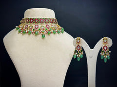 Floral Kundan Chic Necklace Set — Strawberry Quartz, Pearls & Pink Stones