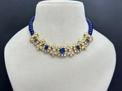 925 Silver Polki Floral Necklace Set | Blue Sapphire | Moissanite Polki