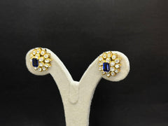 925 Silver Polki Floral Necklace Set | Blue Sapphire | Moissanite Polki