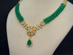 925 Silver Polki Floral Necklace Set | Emerald | Moissanite Polki