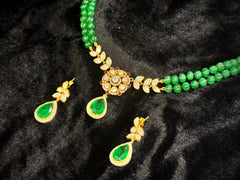 925 Silver Polki Floral Necklace Set | Emerald | Moissanite Polki
