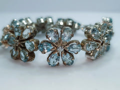 925 Silver Floral Bracelet with Blue Topaz Stone