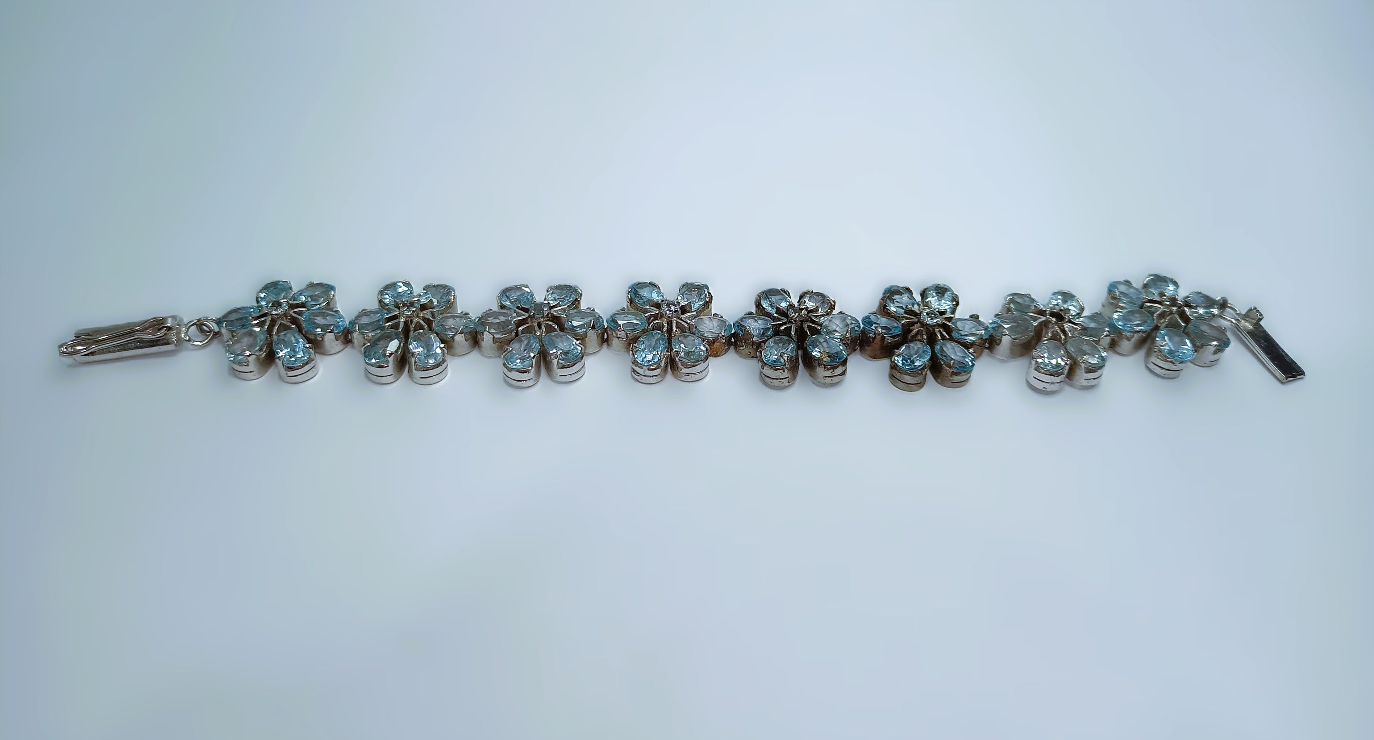 925 Silver Floral Bracelet with Blue Topaz Stone