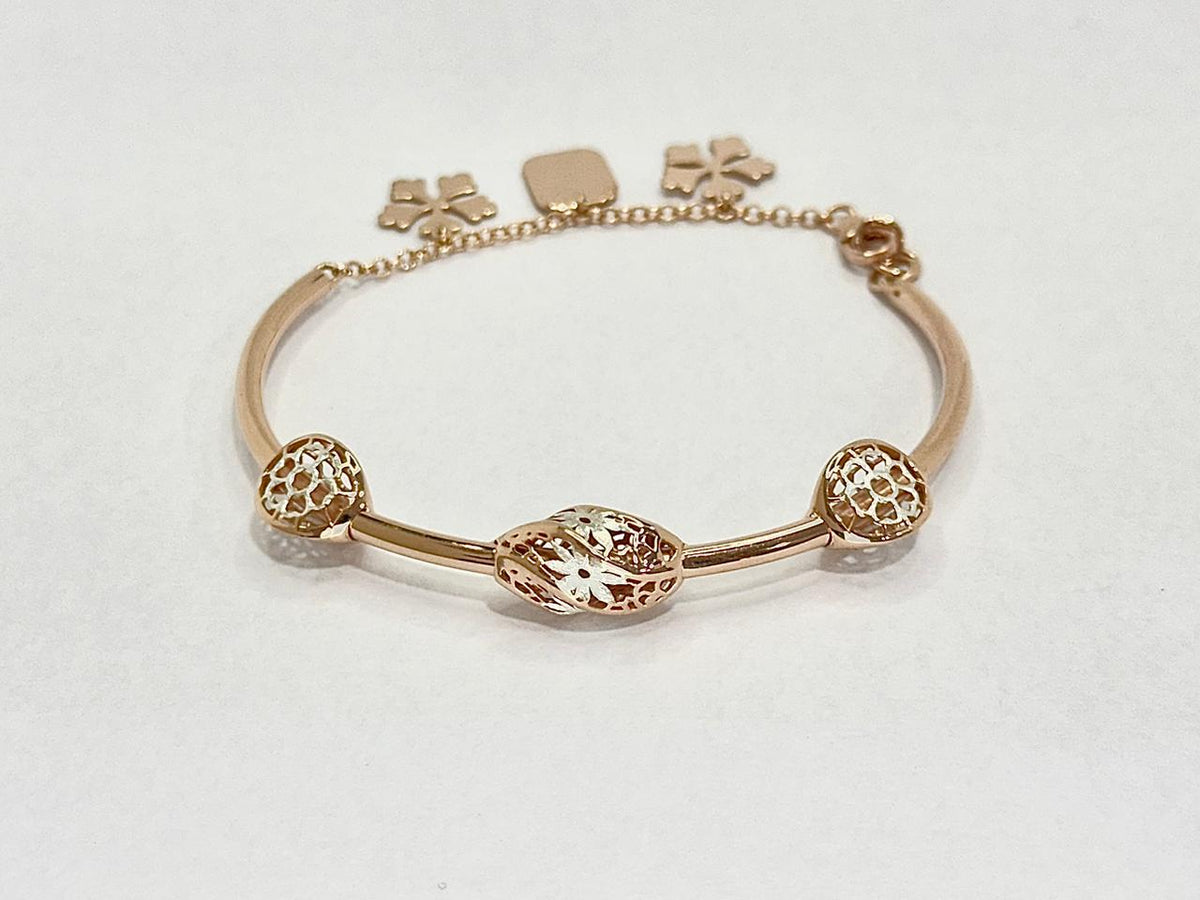 Flora Curve Charm – 925 Silver Italian Laser Cut Rose Gold Bracelet