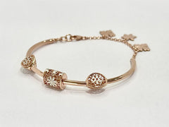 Floral Arc – 925 Silver Italian Laser Cut Rose Gold Charm Bracelet