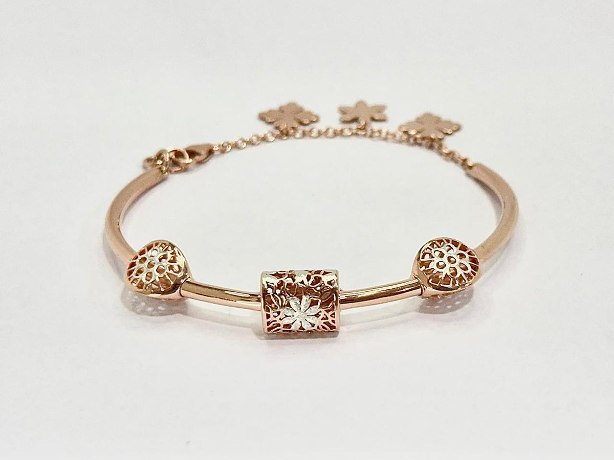 Floral Arc – 925 Silver Italian Laser Cut Rose Gold Charm Bracelet