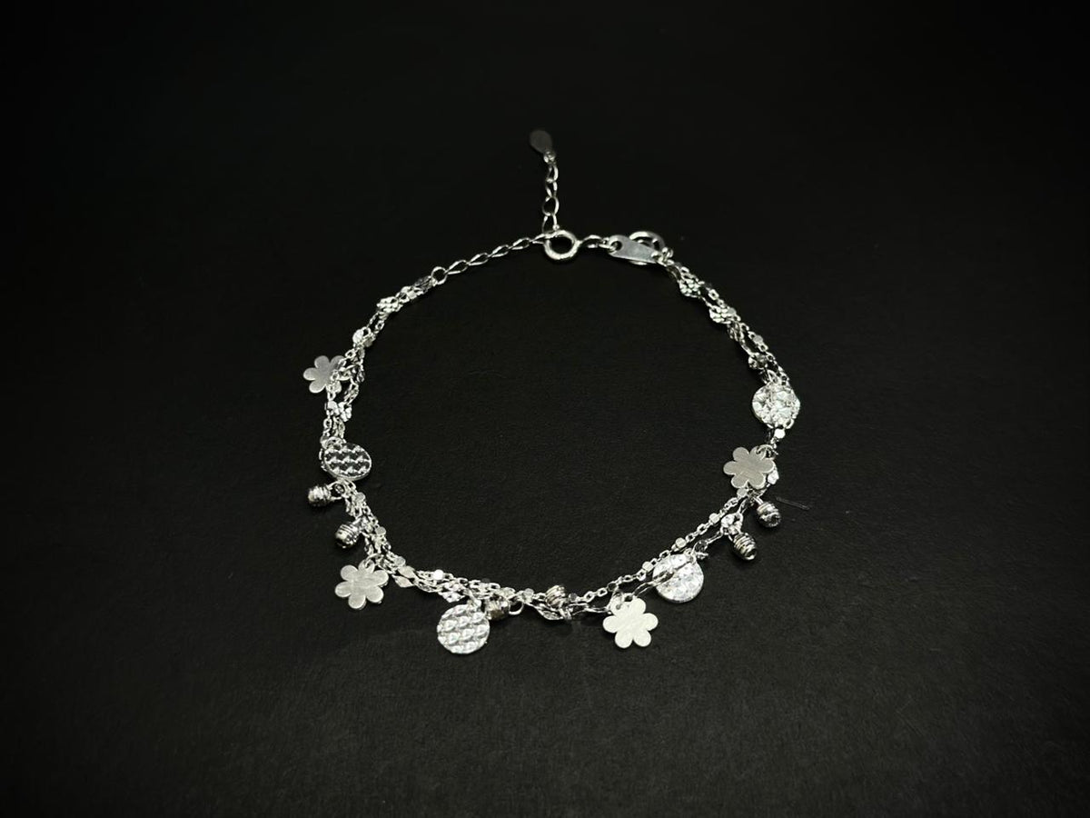 Flora Charm Cascade – 925 Silver Dual Chain Charm Bracelet
