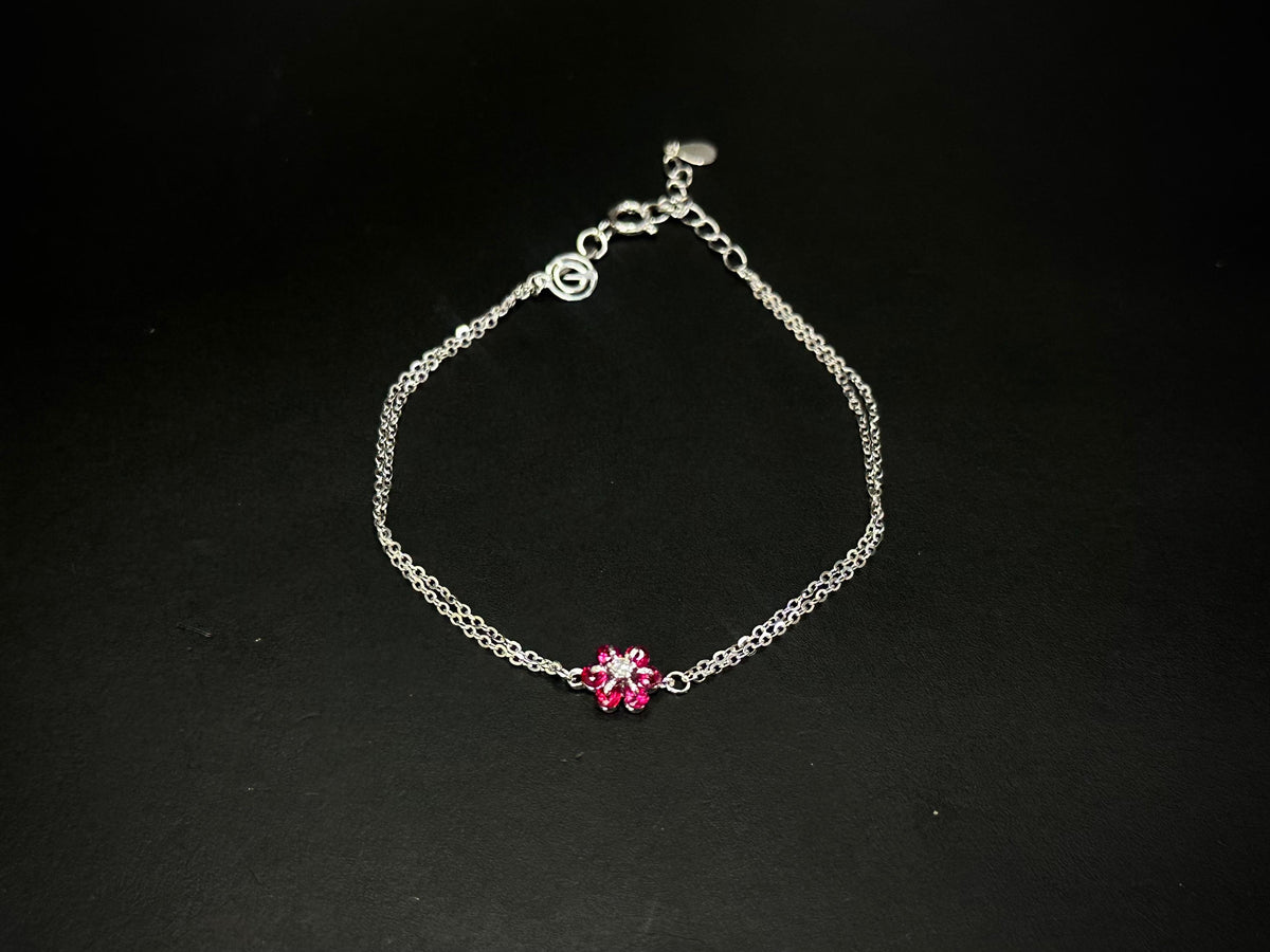 Scarlet Bloom – 925 Silver Red Floral Dancing Stone Bracelet