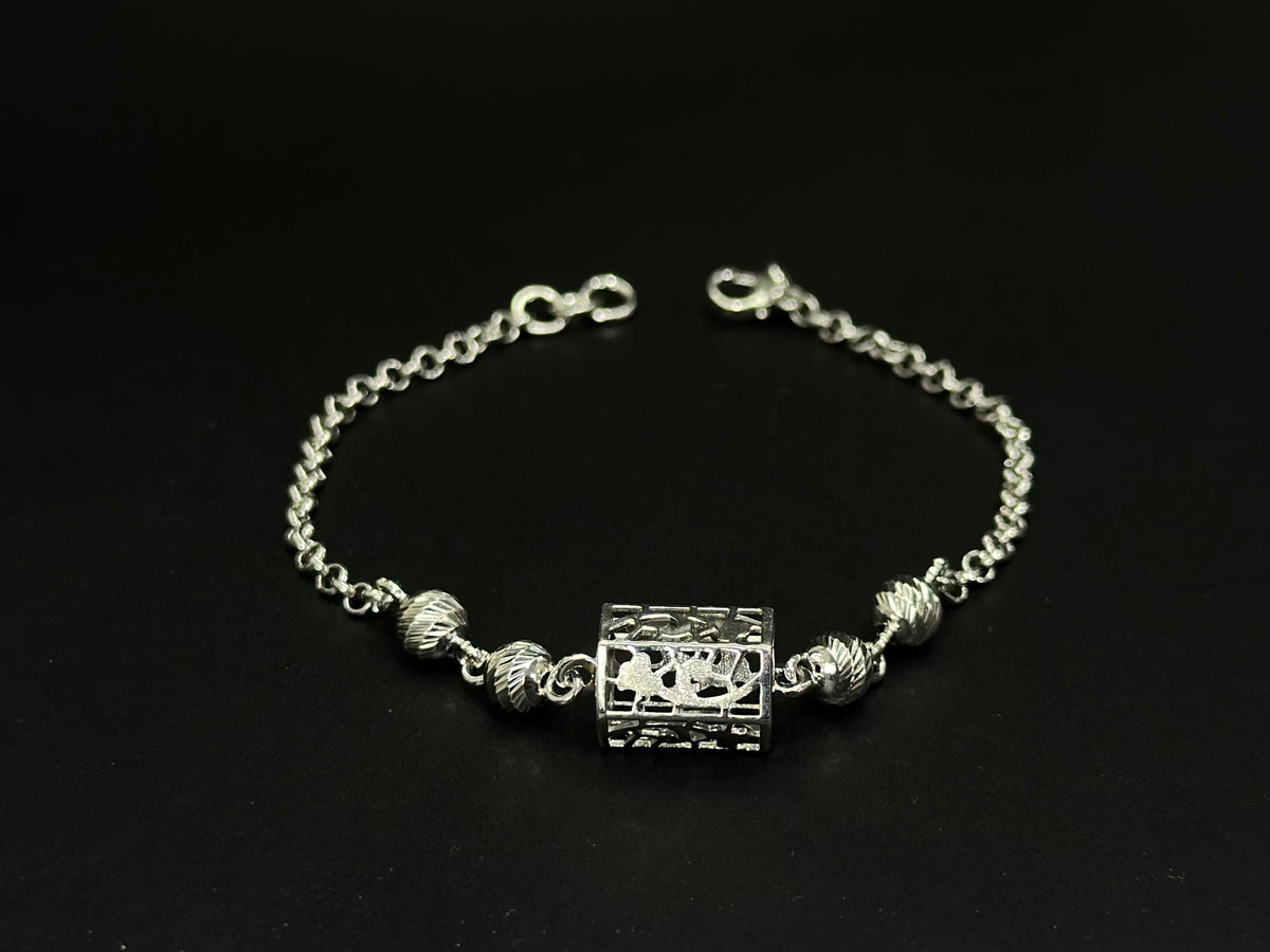 Floral Lattice – 925 Silver Laser Cut Bead Bracelet
