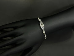 Ornate Bloom – 925 Silver Oval Laser Cut Floral Bracelet
