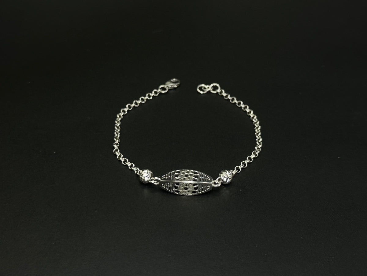 Ornate Bloom – 925 Silver Oval Laser Cut Floral Bracelet