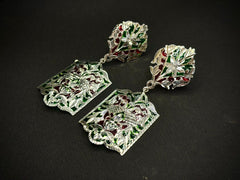 Rajvanshi Jaali Enamel 925 Silver Statement Earrings