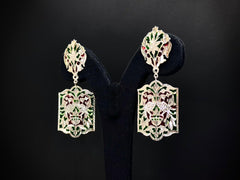 Rajvanshi Jaali Enamel 925 Silver Statement Earrings