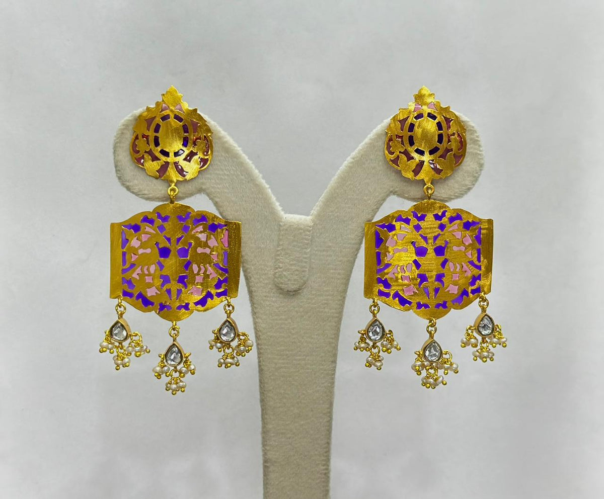 Gulnaar Jaali Kundan Polki 925 Silver Statement Earrings