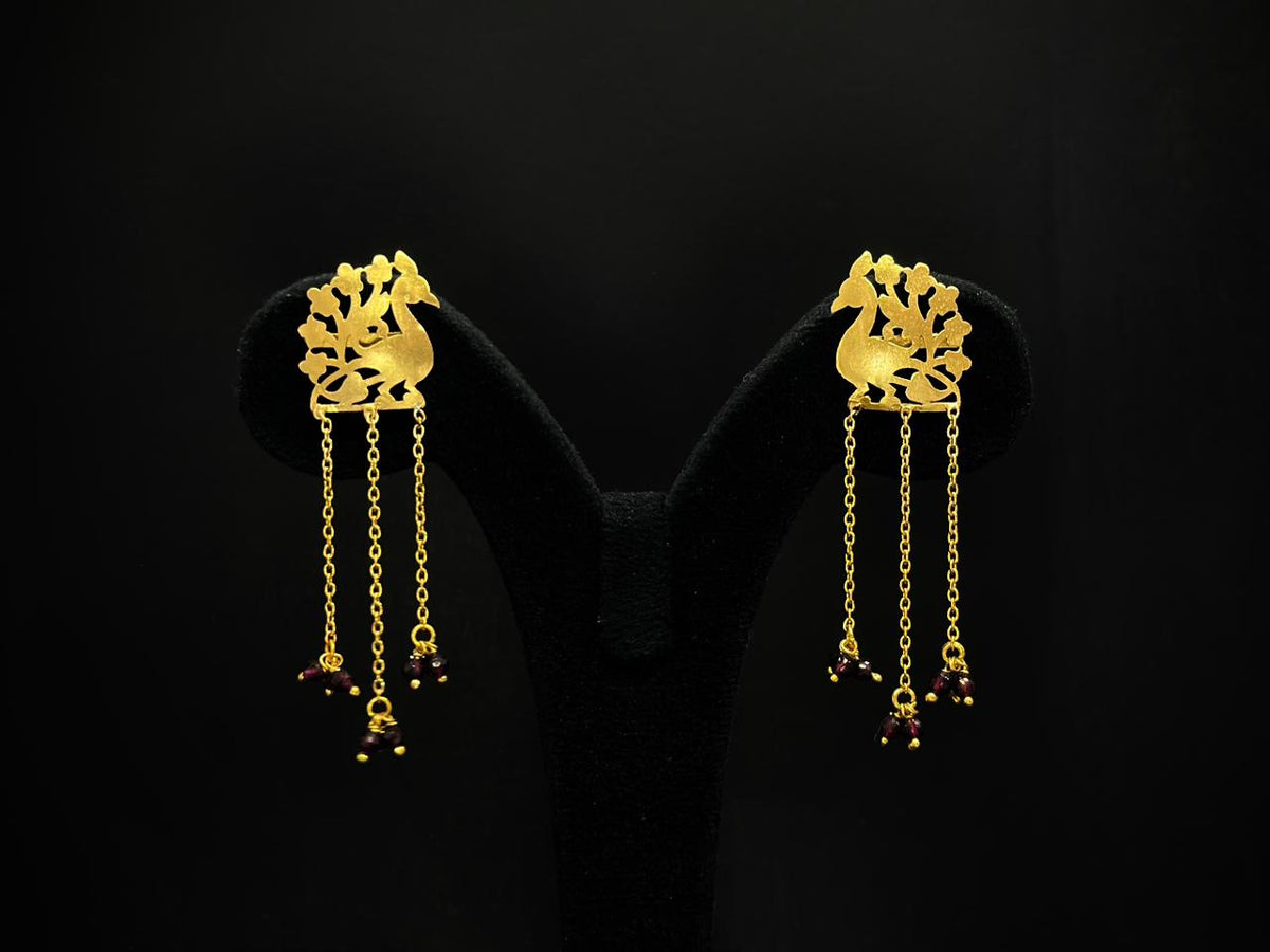 Mayur Jaali Garnet Tassel 925 Silver Statement Earrings