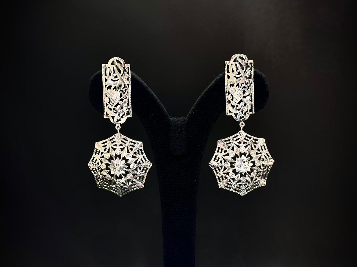 Prismara Geometric Floral 925 Silver Statement Earrings