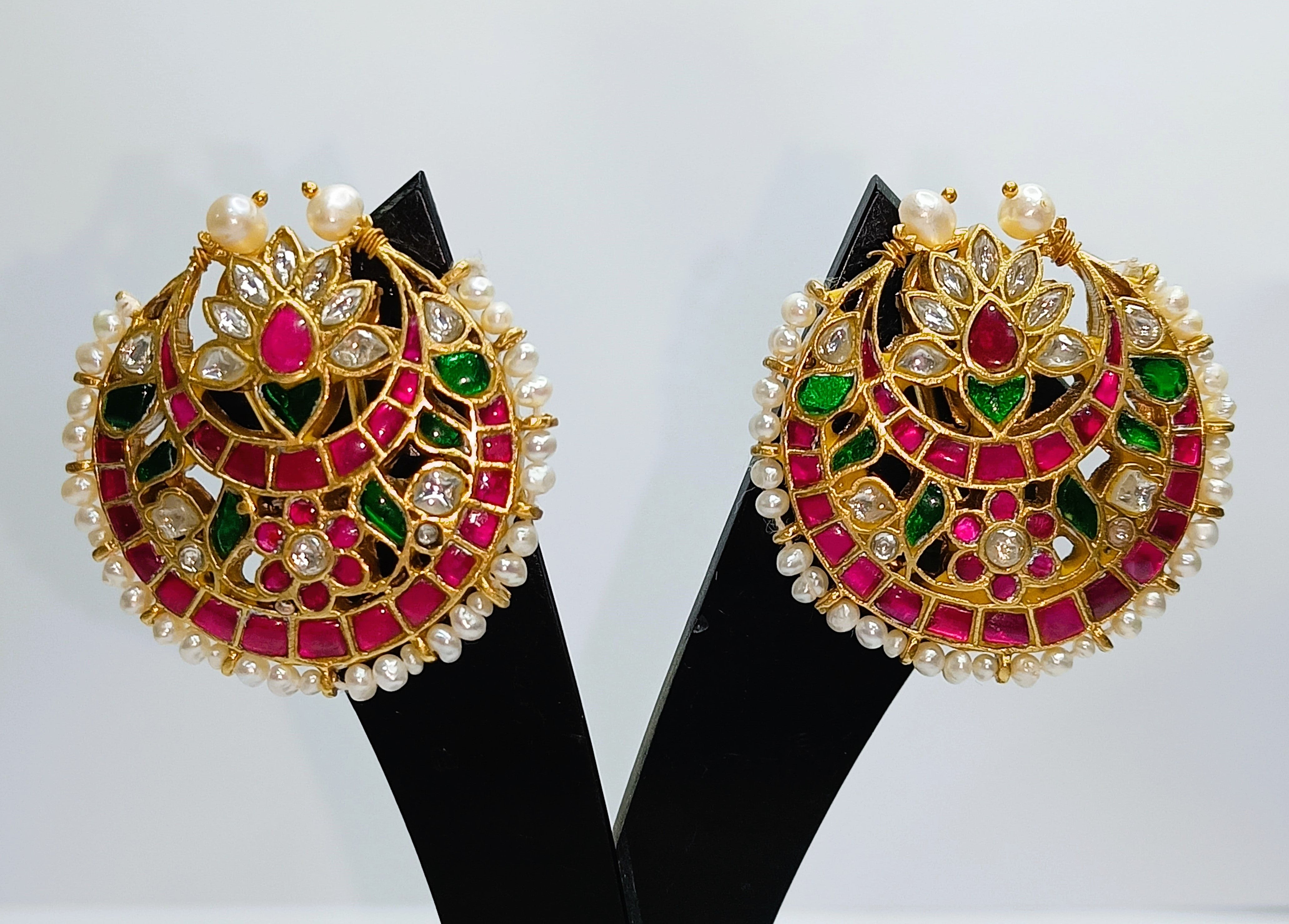 925 Silver South Kundan Earring Tops